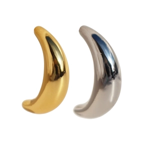 Minimalist polished crescent moon earrings in gold and silver finish with C-shape design