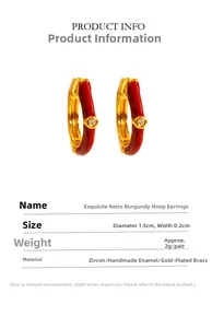 Detailed size specifications for burgundy enamel hoop earrings with zircon inlays