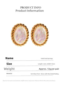 Vue détaillée des boucles d'oreilles vintage avec pierres irisées et fiche technique