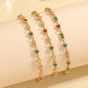 Heart Shape Stainless Steel Bracelet With Colorful Zircon Stones Adjustable Link Chain Elegant Jewelry For Women