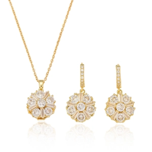 Parure bijoux dorée avec collier pendentif fleur de soleil et boucles d'oreilles