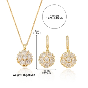 Parure de bijoux fleur de soleil dorée avec collier en zircone et boucles d'oreilles