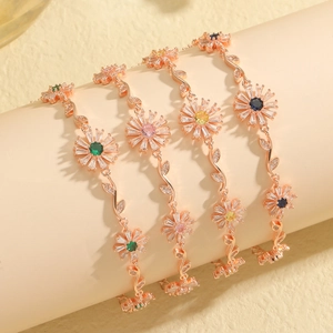 Sweet Daisy Flower Alloy Zirconia Charm Bracelet For Women Rose Gold Plated Floral Adjustable Chain Bracelet Jewelry Gift