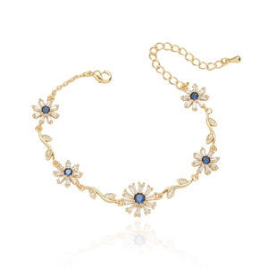 Elegant 18K gold plated daisy bracelet with blue gems and white zircon petals for women