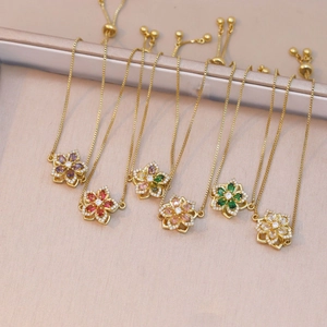 Rotating Flower Pendant Adjustable Slider Bracelet Copper Colorful Cubic Zirconia Box Chain Elegant Jewelry For Women