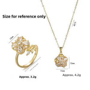 Spécifications de taille pour l'ensemble bijoux fleur dorée avec mesures collier et bague