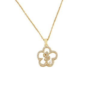 Gold plated necklace with zircon flower pendant featuring a central dollar symbol