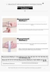 Size guide for pearl jewelry set including bracelet measurement chart and steps