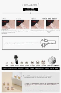 Detailed size guide for pearl earrings showing diameter measurements and scale comparisons