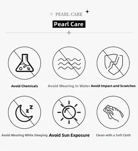 Detailed pearl care guide with icons showing how to clean and maintain pearl jewelry