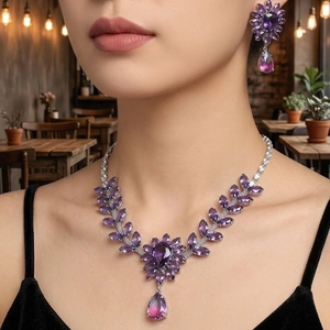 Parure de bijoux en zircon violet avec pierres marquise et pendentif goutte pour femme