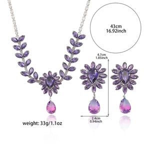 Parure collier et boucles d'oreilles fleur de prunier en zircon violet pour femme
