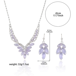 Parure de bijoux épi de blé argentée avec cristaux de zircon violets collier et boucles
