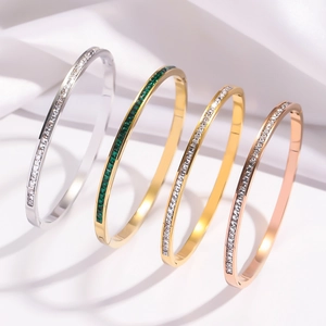 Bracciali rigidi in acciaio inossidabile lucido oro, argento e rosa con zirconi incastonati