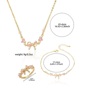 Spécifications de taille pour l'ensemble collier, bracelet et bague nœud rose