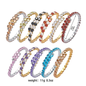 Bracelets joncs extensibles en zircon coloré, finitions or et argent, diamètre 6 cm