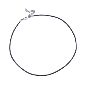 Minimalist black waxed rope necklace with adjustable silver lobster clasp on white background