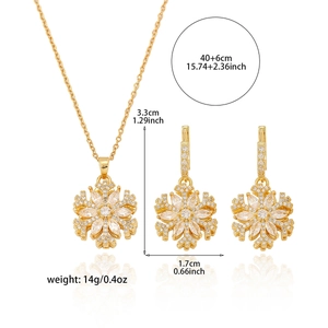 Parure de bijoux flocon de neige dorée avec collier en zircon et boucles d'oreilles