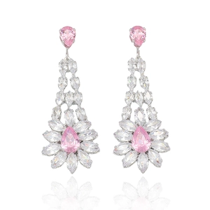 Pink teardrop zircon tassel earrings set in silver finish for women elegant jewelry