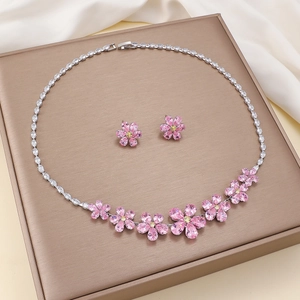 Collana E Orecchini Con Fiore In Zircone Rosa Acciaio Al Titanio Rame Fiore Di Ciliegio Gioielli Donna