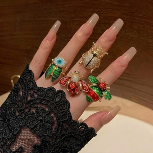 Bagues En Cuivre Émaillé Insectes Vintage Pour Femmes Plaquées Or Zircone Ouverture Réglable Scarabée Abeille Cigale Evil Eye Bijoux