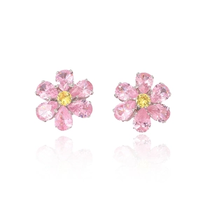 Orecchini a lobo floreali con zirconi rosa e base in argento per donne eleganti