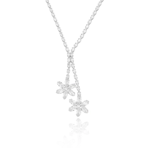Set collana girasole in argento scintillante con zirconi e petali con taglio marquise