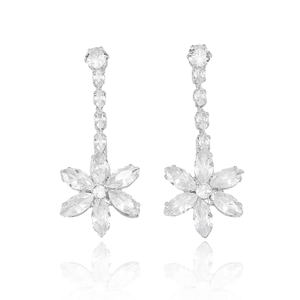 Eleganti orecchini a girasole in argento con petali di zircone e finitura a specchio lucida