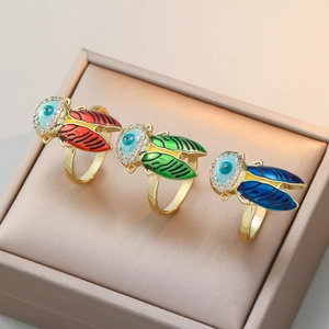 Evil Eye Insect Ring Alloy Enamel Zircon Vintage Cicada Design Adjustable Open Finger Jewelry Gift For Women Girls