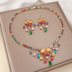 Colorful Zircon Butterfly Necklace And Earrings Jewelry Titanium Steel Copper For Women Trendy Butterfly Tassel Design