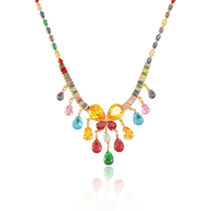Colorful butterfly necklace and zircon earrings set with multi-color crystal droplets
