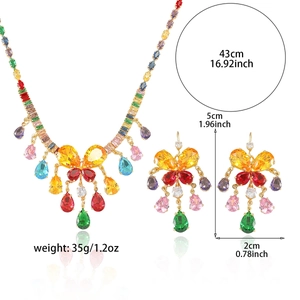 Colorful zircon butterfly jewelry set with necklace and tassel earrings for women