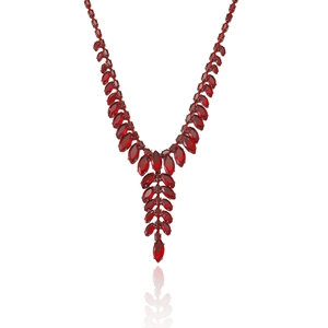 Parure de bijoux épis de blé rouges avec collier en zircon et boucles d'oreilles