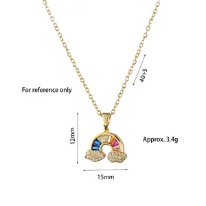 Rainbow cloud pendant necklace in gold titanium steel with colorful cubic zirconia