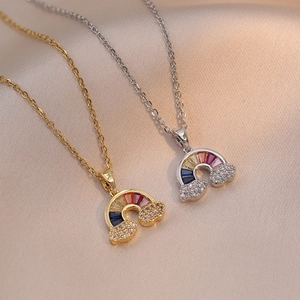 Rainbow Cloud Pendant Necklace Stainless Steel Colorful Cubic Zirconia Sweet Jewelry For Women