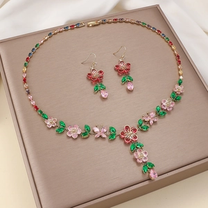 Flower Butterfly Necklace Earrings Titanium Stainless Steel Zircon Gold Plated Elegant Fashion Women Jewelry Accessory