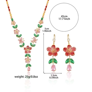 Colorful zircon sunflower necklace and earrings set with gold finish and floral design