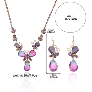 Parure collier et boucles d'oreilles papillon en zircon violet et alliage doré