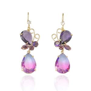 Parure collier et boucles d'oreilles papillon dorés avec pierres violettes dégradées