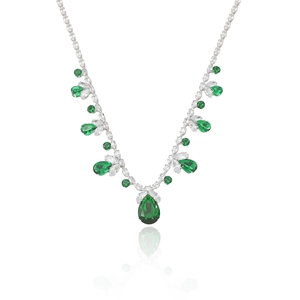Elegant emerald green water drop pendant necklace set with marquise zircon flower vine