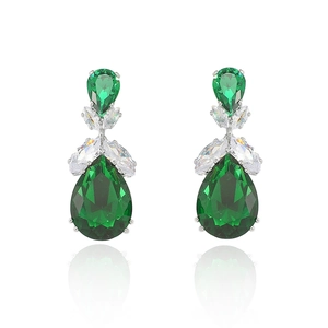 Fashion emerald zircon drop earrings with pear-cut gemstones in a silver metal setting
