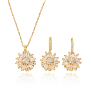 Parure bijoux tournesol étincelante avec collier et boucles d'oreilles en zircone