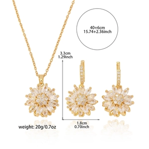 Parure bijoux tournesol scintillante avec collier en zircon et boucles d'oreilles assorties