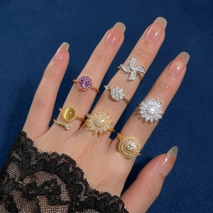 Rotating Open Ring For Women Alloy Zirconia Sunflower Heart Evil Eye Adjustable Anxiety Stress Relief Ring Jewelry Gift