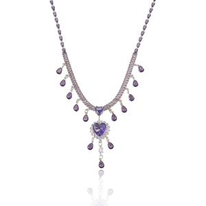 Elegant purple heart zircon necklace set with drop pendants on a polished chain