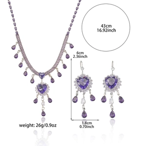 Fashion heart purple zircon jewelry set with necklace and drop earrings dimensions
