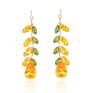 Elegant gold drop earrings with autumn-hued marquise stones and yellow pear-cut crystals