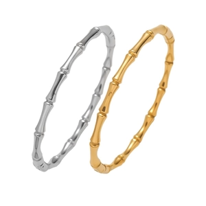 Bracelet Jonc Ouvert Minimaliste en Acier Inoxydable Plaqué Or Motif Nœud de Bambou pour Femme Design de Niche Haute Polissage