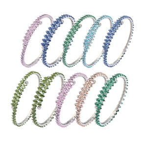 Bracelet Jonc Pour Femme Acier Inoxydable Zircon Cubique Marquise Cristal Coloré Manchette Ouverte Réglable Bijoux