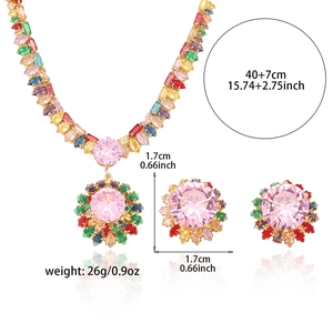 Rainbow zircon flower jewelry set with necklace and earrings including size dimensions